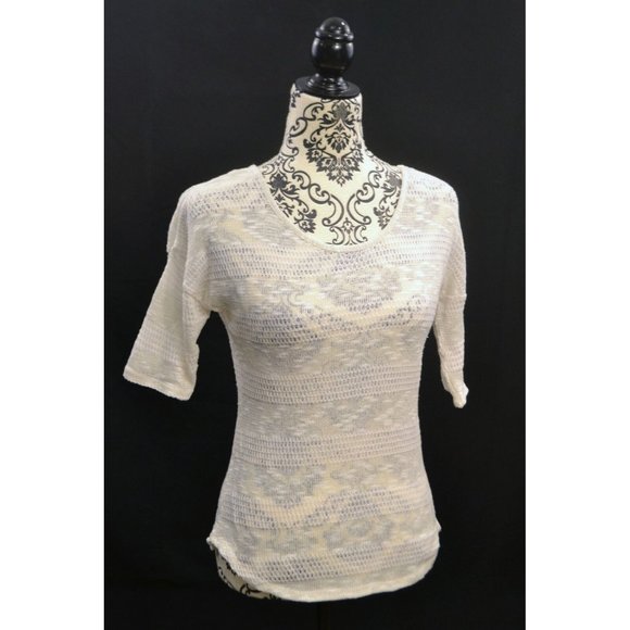 PINK ROSE‎ Women's Short Sleeve Lacey Polyester / Cotton Blend Top SIZE XS Ivory - Picture 1 of 6